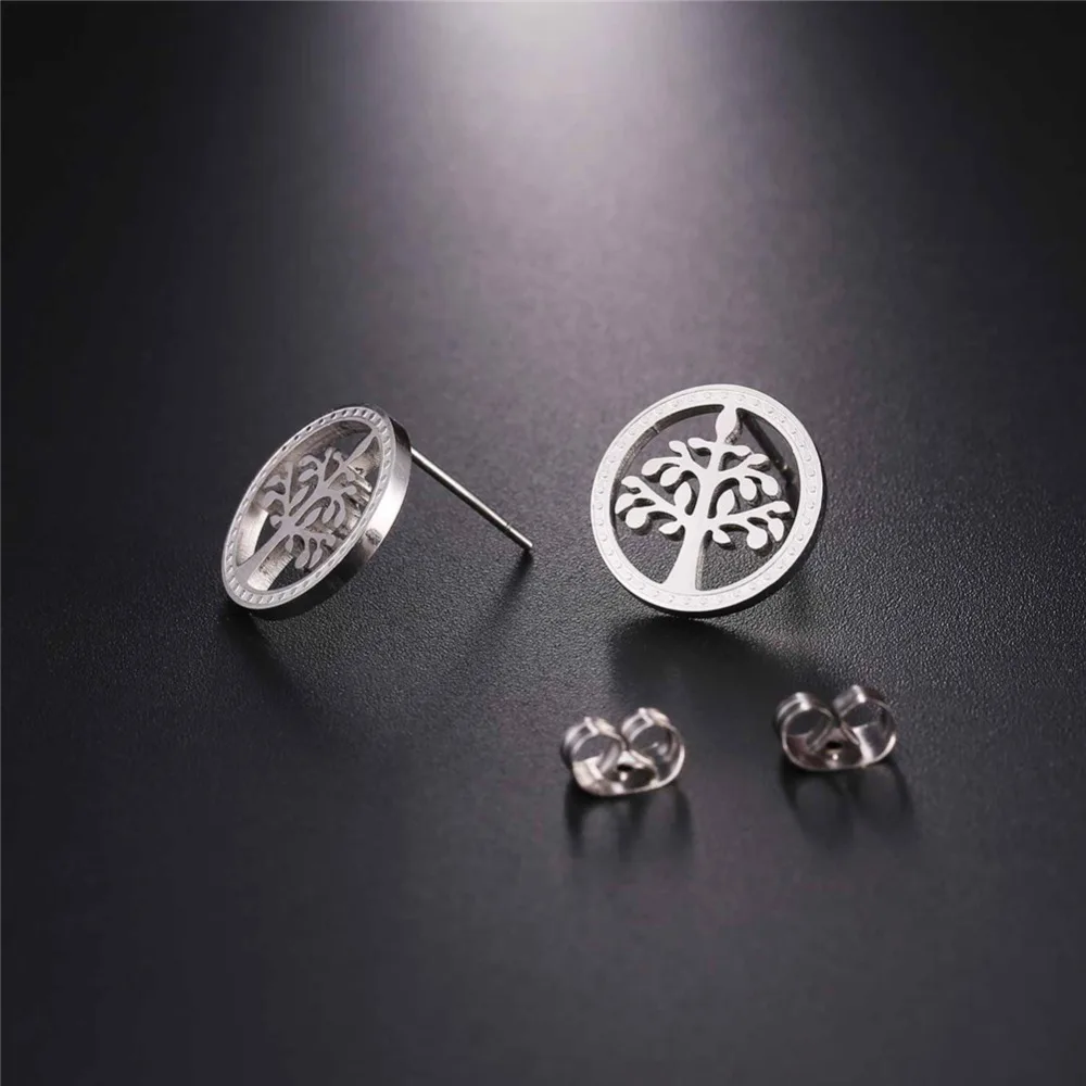 U7 Нержавеющая Сталь Круглый Дерево Жизни Ожерелье и Серьги Ботанический Лесной