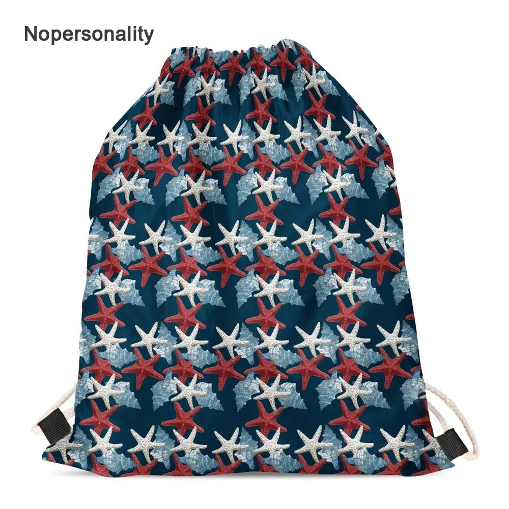 

Nopersonality Colorful Seashells and Starfish Print Drawstring Bag for Women Portable Female Kids Beach Backpack Shoulder Bags