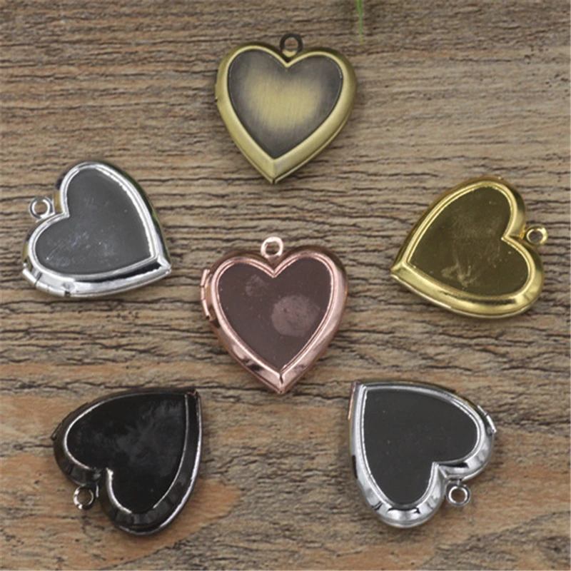 10pcs 22.5*23mm Locket Pendant Blank Setting Charm Vintage Copper Heart Photo 6 Colors Plated For Jewelry Making | Украшения и