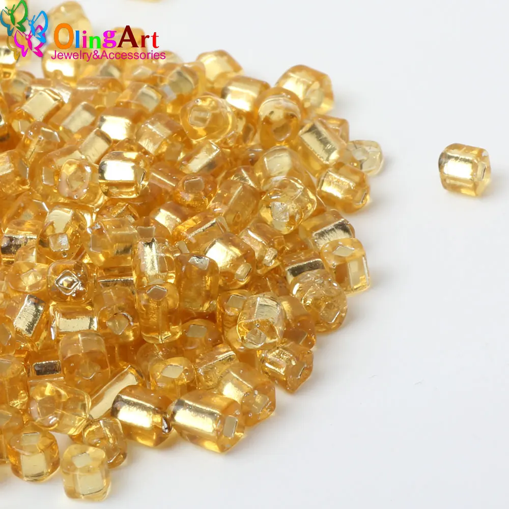 OlingArt Новые квадратные стеклянные бусины золотого и серебряного цвета 3x4 мм 25 г