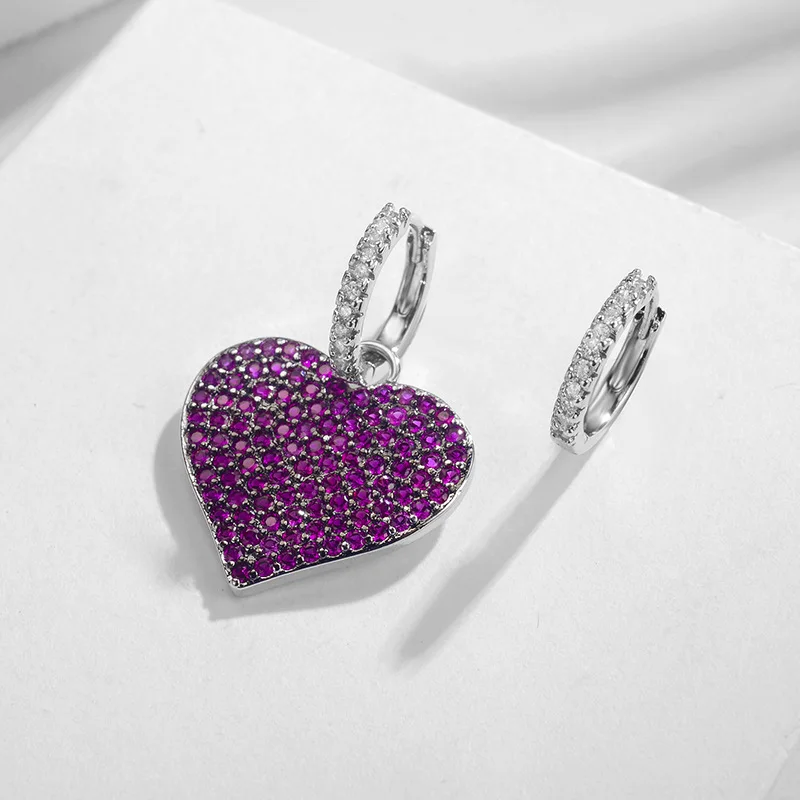 Корейская версия новых инкрустированных циркона красные в форме сердца серьги
