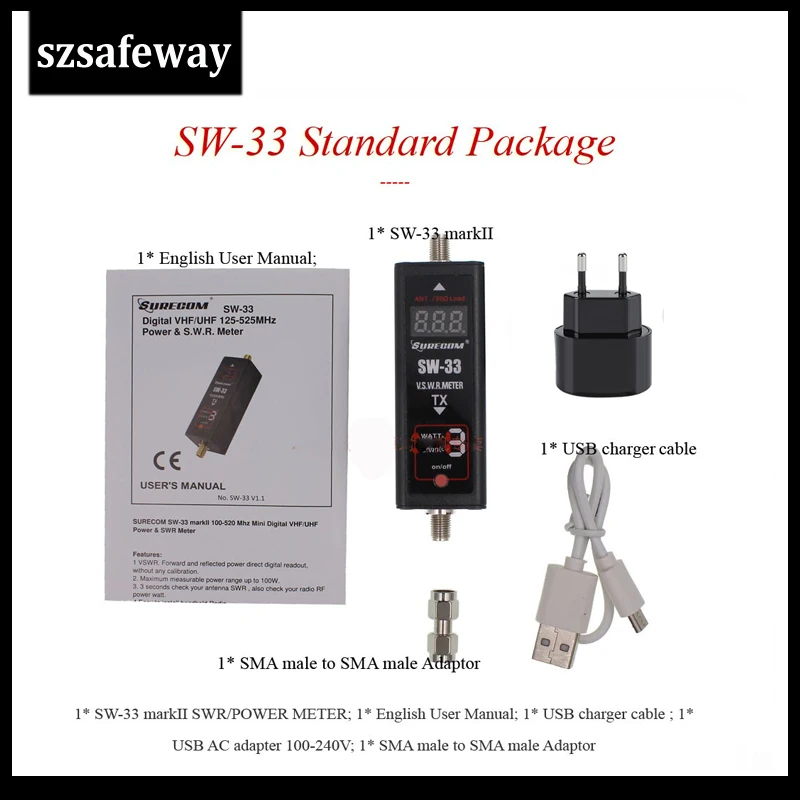 SW-33 Универсальный мини цифровой VHF/UHF мощность и КСВ метр 125-525 МГц SW 33 для Baofeng Walkie Talkie FM двухстороннее радио
