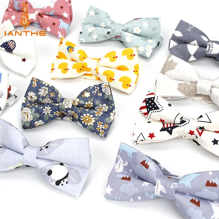 Men's Adjustable Formal 100% Cotton Vintage Animal Print Bow Tie Butterfly Bowtie Tuxedo Bows Groom Prom Party Accessories Gift
