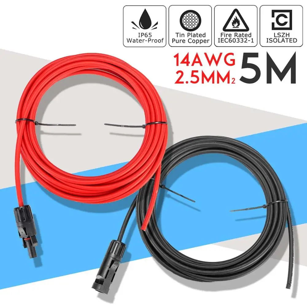 5m 2,5 мм 14 AWG KINCO 1 пара удлинитель для панели солнечных батарей кабель медный провод черный и красный с MC4 разъем Солнечный PV кабель - Цвет: 5m