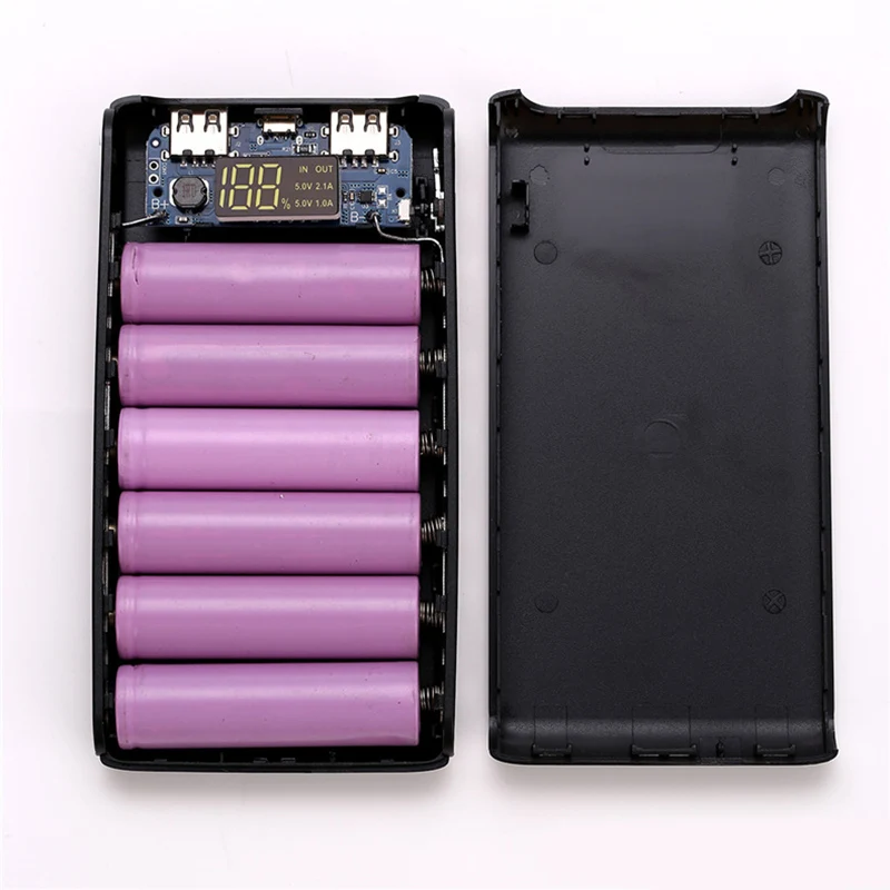 Светодиодный 5 В DIY внешний аккумулятор с двойным USB 6x18650, чехол для аккумулятора, зарядное устройство, внешний аккумулятор
