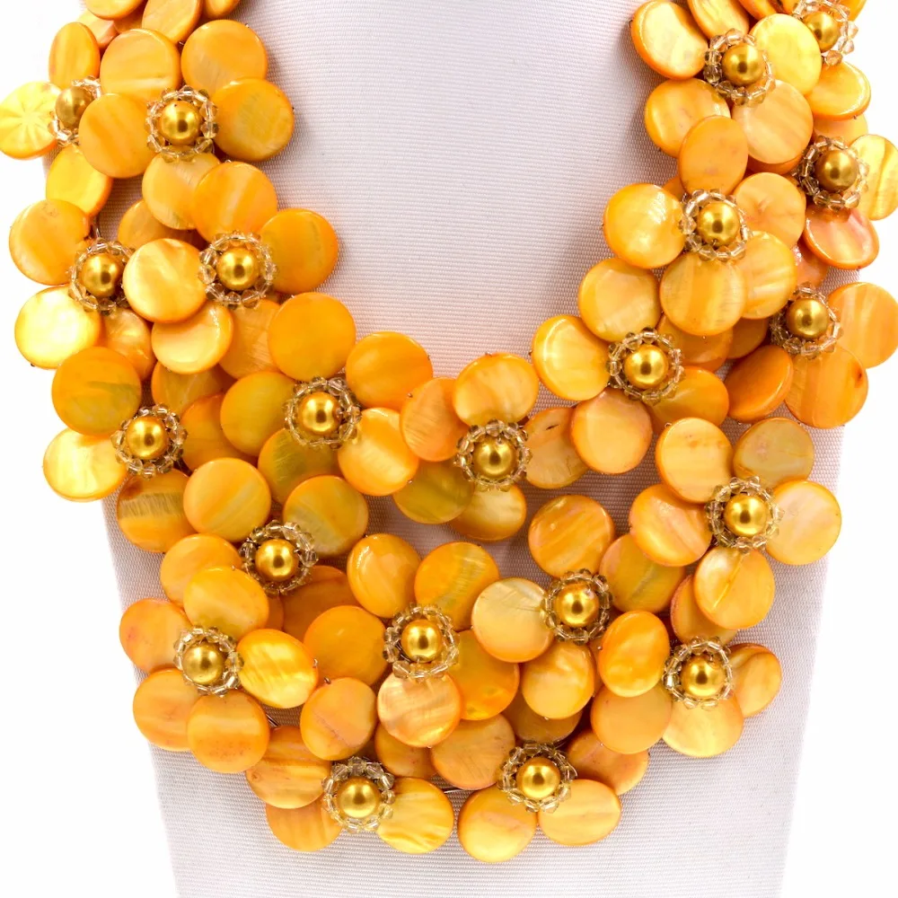 Желтая буффа монета ракушка FW жемчужный цветок ожерелье|statement necklace|flower statement