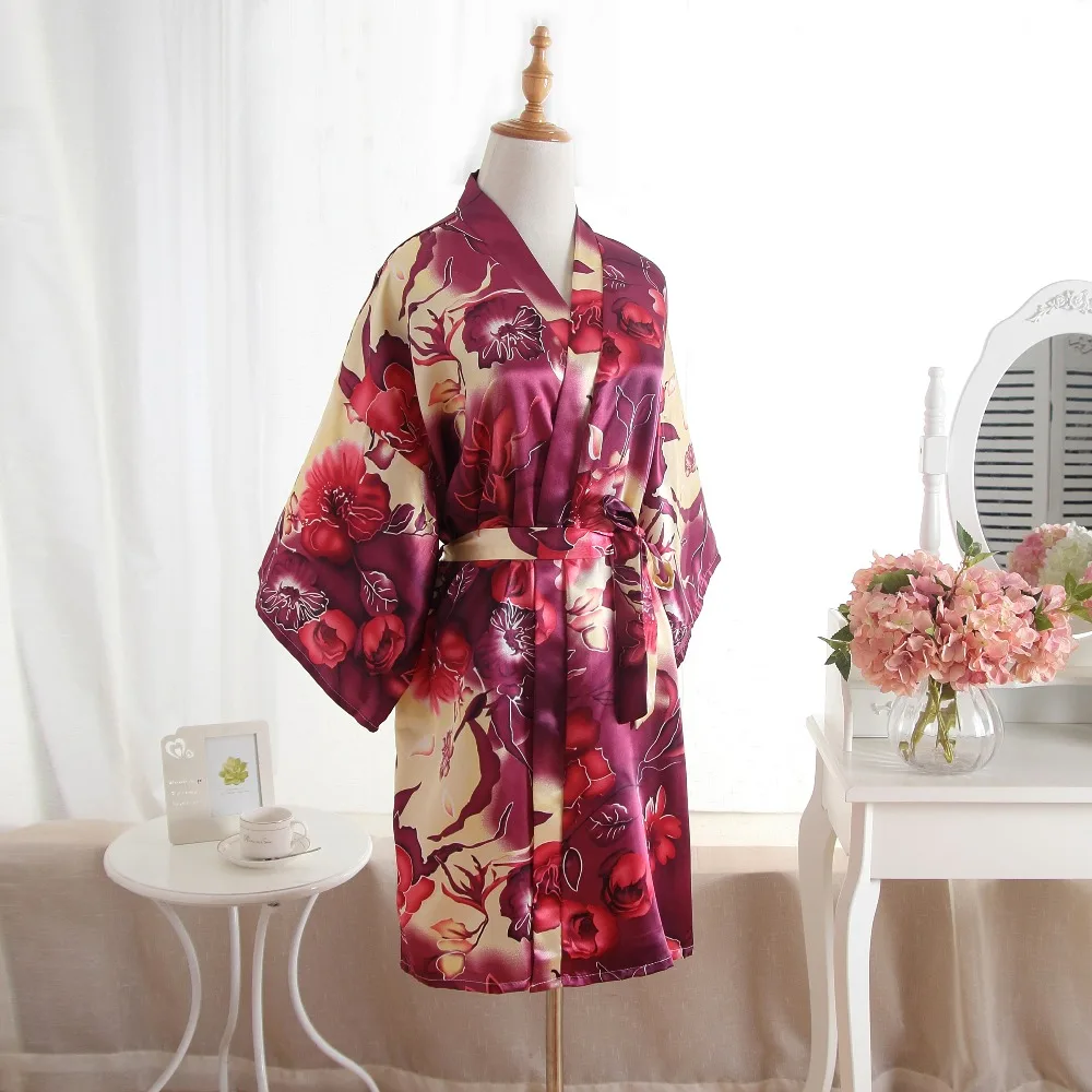 2018 Новый Для женщин Короткие Цветочные Халат короткая ночная рубашка кимоно