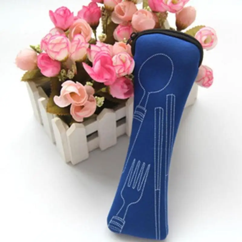 3Pcs/set Portable Stainless Steel Cutlery Set Flower Painting Fork Dinner Tableware Case Kit For Camping A | Дом и сад