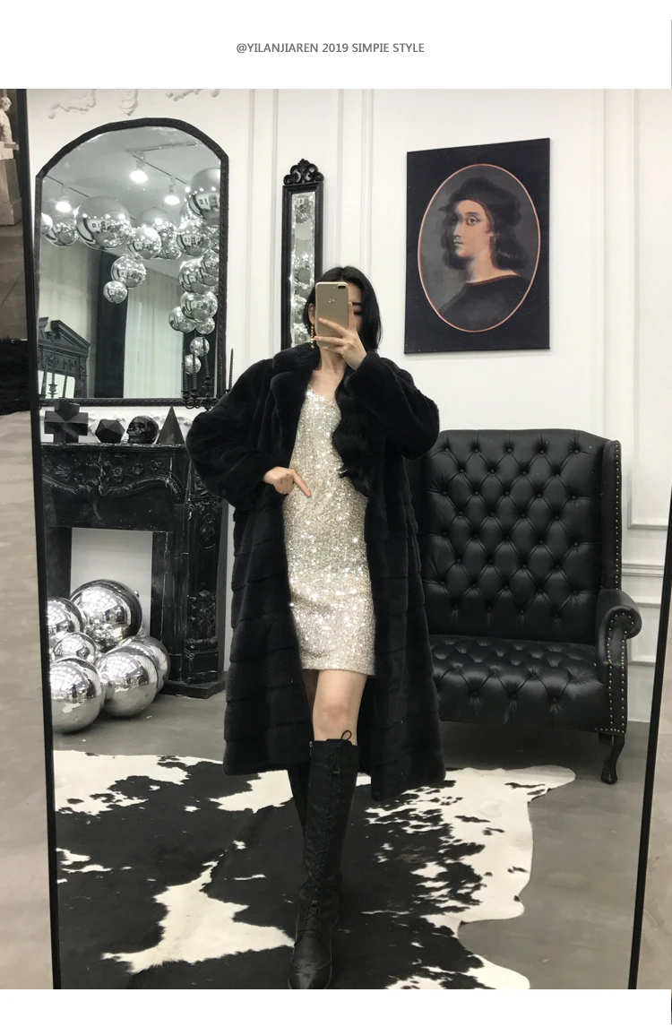 Новинка, Женское пальто из меха норки, куртка с длинным рукавом и воротником, кожаная куртка, большой размер, длинная теплая меховая куртка, скидка