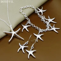 doteffil 925 sterling silver starfish pendant necklace bracelet earring set for woman wedding engagement fashion charm jewelry