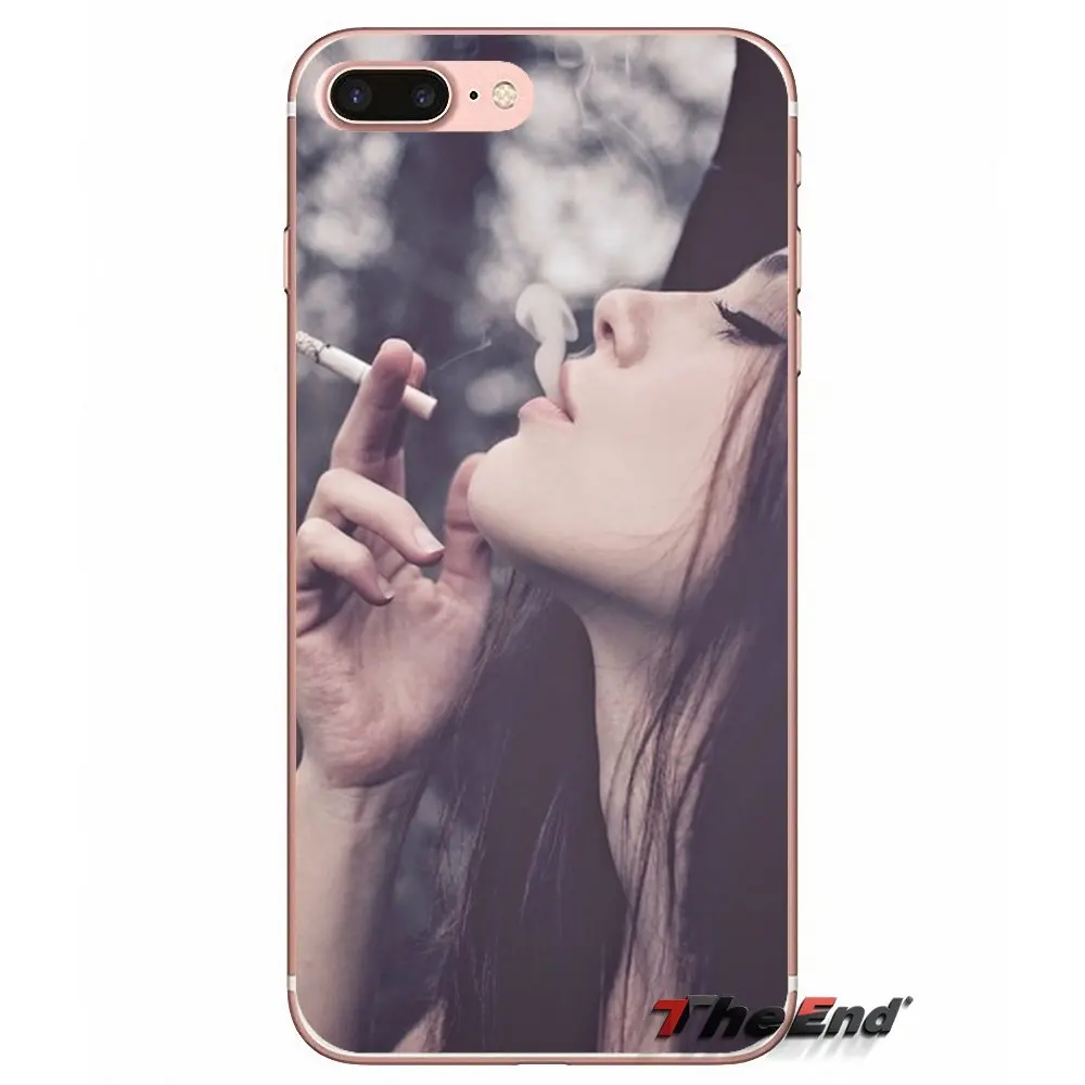 For iPhone X 4 4S 5 5S 5C SE 6 6S 7 8 Plus Samsung Galaxy J1 J3 J5 J7 A3 A5 2016 2017 Phone Cases girl Cigarette Smoking posture | Мобильные