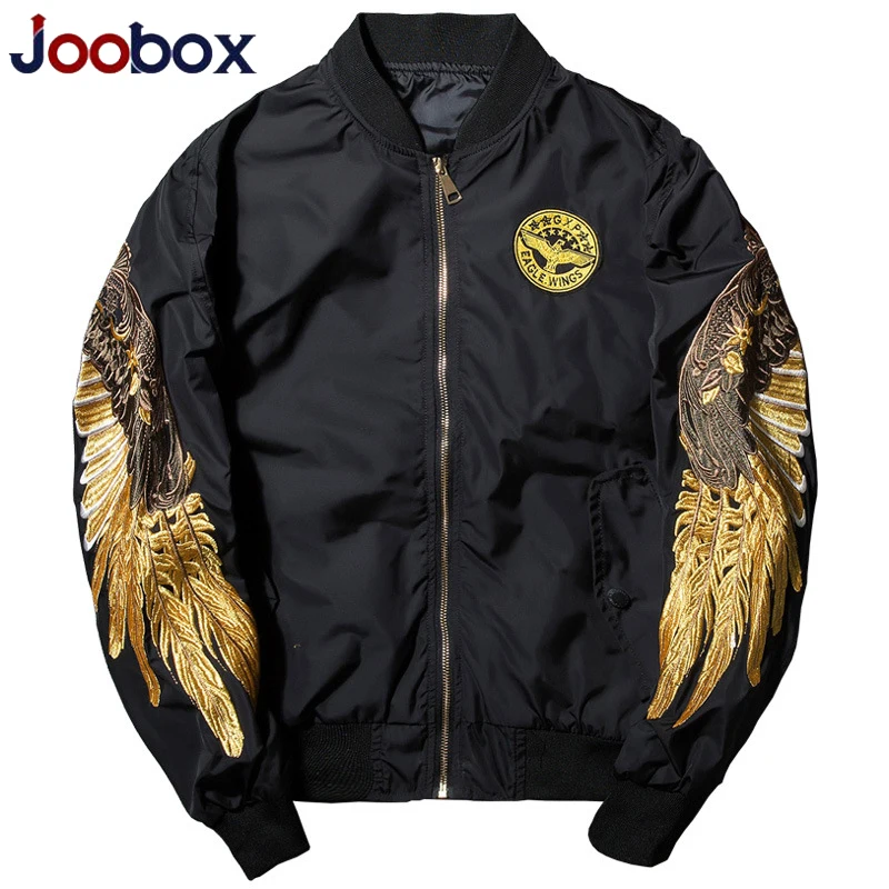 Мужская куртка-бомбер Черная куртка с золотыми крыльями орла и стоячим