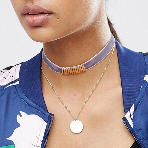 Женская Chic Панк Двухслойной Круг Бар Подвеска Искусственной Замши Колье