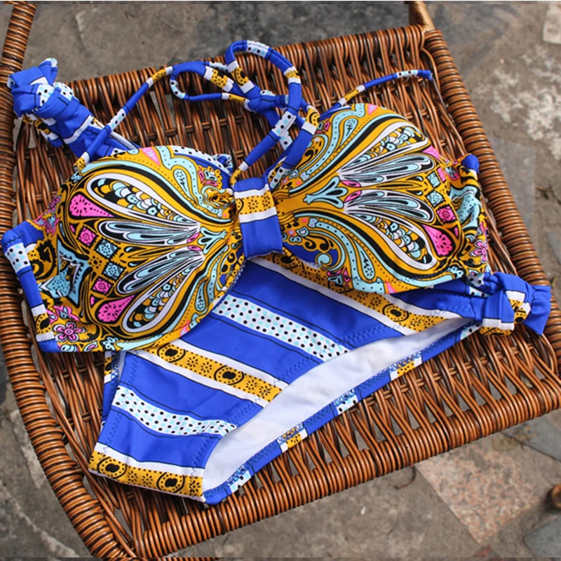 Урожай 2016 женщин сексуальный цветок Цветочный бабочка печати Бикини Установить