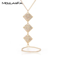 gold color clear rhinestone shape bridal bracelet chain set wedding accessory crystal bangle finger loop set luxury