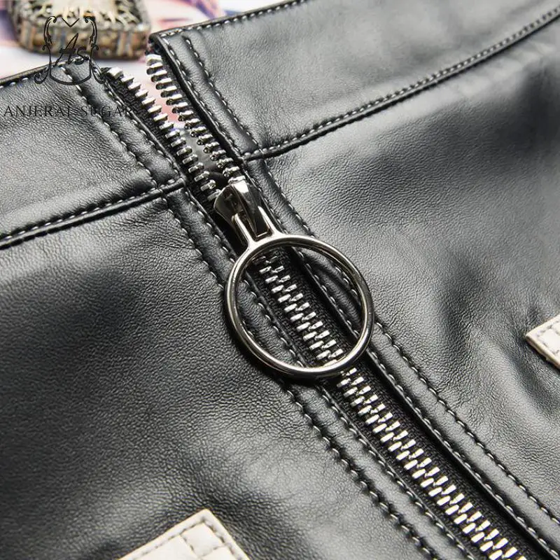 Осенне зимняя женская юбка из натуральной овечьей кожи короткая с высокой талией