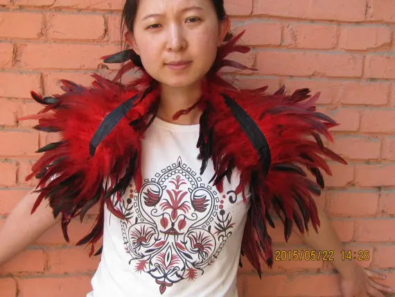 red feathers SHAWL Shrug Shoulders Feathers cape Halloween hade made costume vintage capelet | Дом и сад