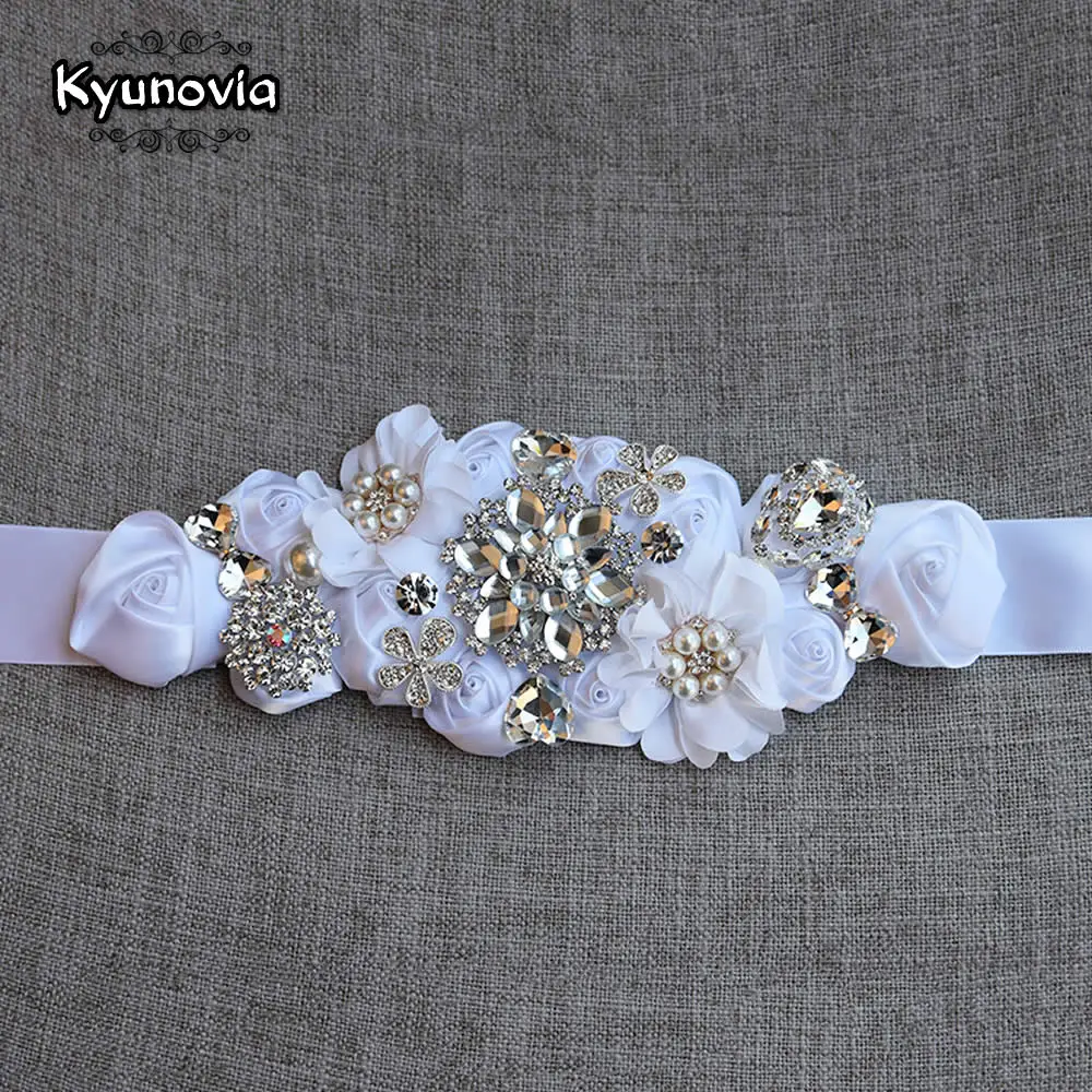 Свадебные пояса Kyunovia с кристаллами атласные цветы аппликацией свадебный пояс