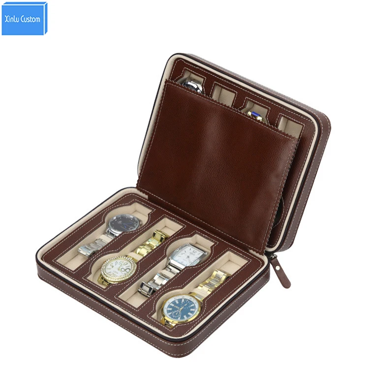 Роскошная Коричневая Кожаная Коробка на молнии для 8 часов спортивное хранение