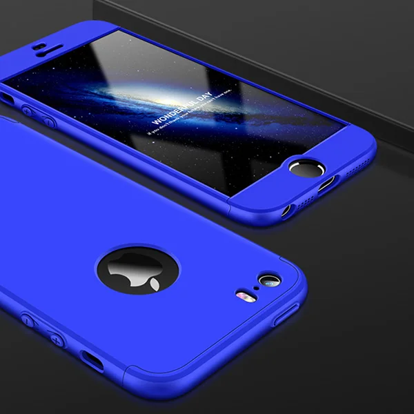 Blue Чехол GKK для iPhone 7, 8, 6, 6s Plus, X, чехол 360, полный защитный 3 в 1, Матовый Жесткий Чехол для iPhone 5 5S SE чехол, стеклянный подарок - Цвет: Blue