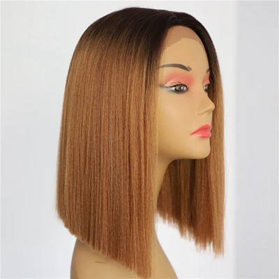 Lvcheryl Ombre черный коричневый цвет короткий Боб глубокий L пробор термостойкие волокна яки Синтетические Кружева передние парики для женщин - Цвет: Красный