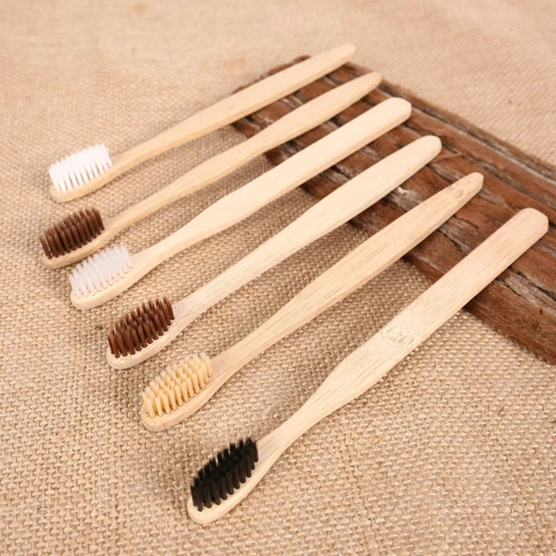 

10PCS Environmental Personal Bamboo Charcoal Toothbrush For Oral Health Low Carbon Medium Soft Bristle Wood Handle Toothbrush