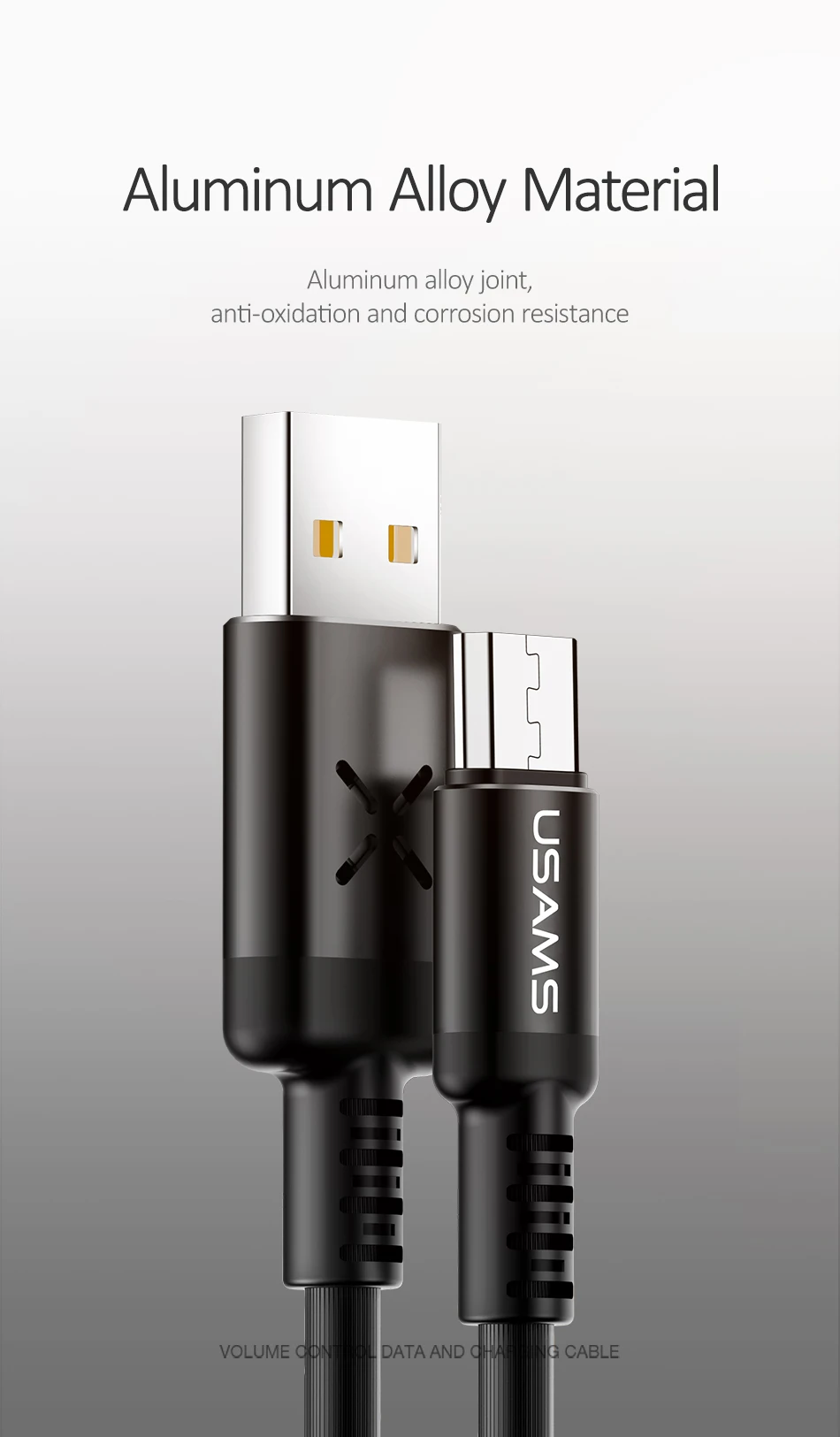 Micro USB кабель, USAMS регулятор громкости Быстрый Кабель зарядного устройства для samsung s7 s6 edge Светодиодная лампа Xiaomi Flash Cord кабель microusb