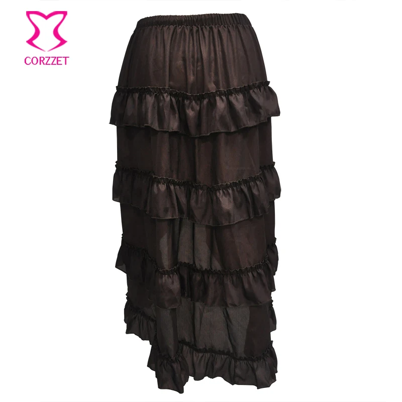 Винтажная коричневая шифоновая Асимметричная длинная юбка с оборками в