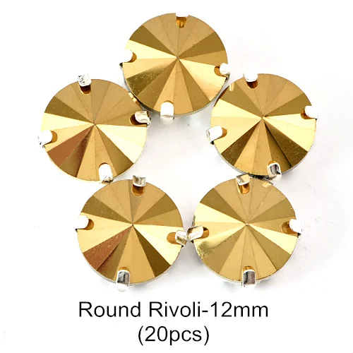 Round Rivoli 12mm Шахта золото микс 11 форм пришить Стразы Золотой Коготь Установка стекло кристалл Высокое качество пришить коготь стразы для одежды B3791 - Цвет: Round Rivoli 12mm