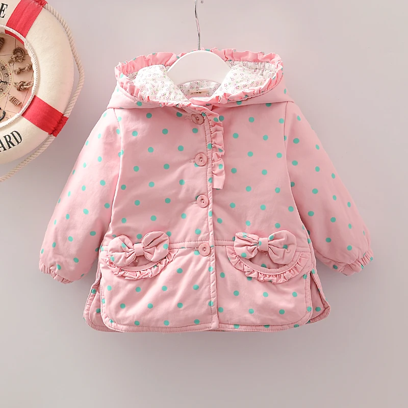 Осенне-зимнее пальто для малышей милое в горошек хлопковое стеганое платье