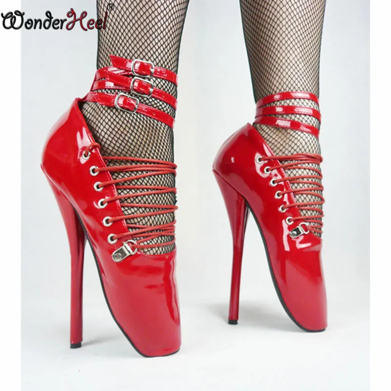 Wonderheel/красные лакированные женские балетки на очень высоком каблуке 18 см модные