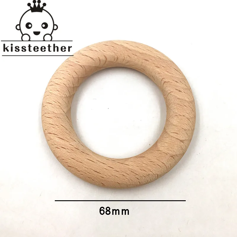 25-68mm Nature Beech Wooden Ring Teether Baby Teether Wood Beads Baby Infants Teething Care Product DIY Wooden Teethers Necklace