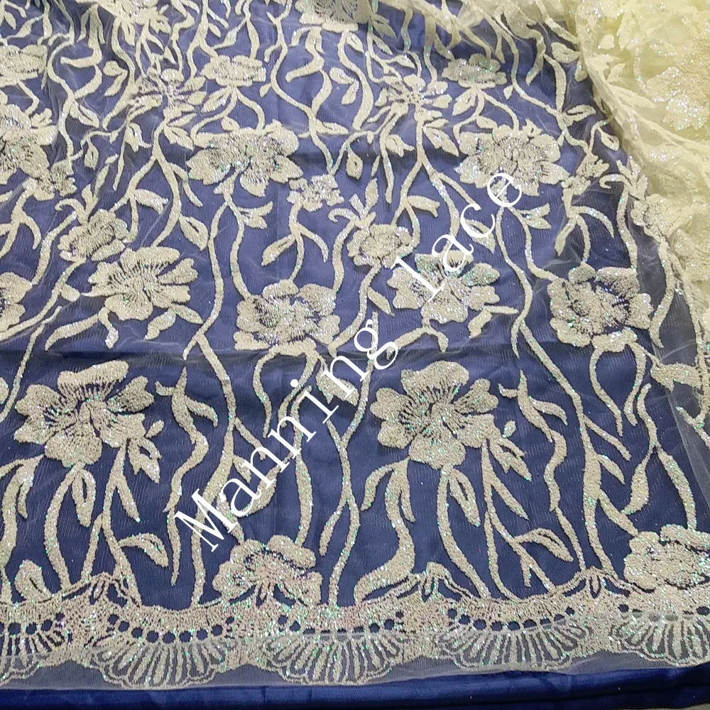 

French MYFZ-1368 African flickering lace fabric! Gorgeous wedding dress dresses and lace fabrics