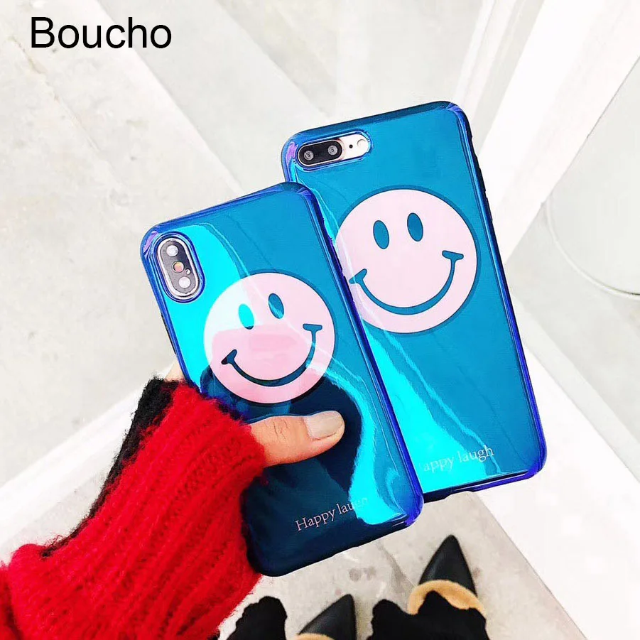 Чехол для телефона Boucho Smiley Face iphone X 6 6S 7 8 Plus ретро Blu-ray глянцевая задняя крышка