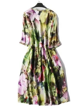 Чернильные цветы 2019 Весна и лето новое шелковое платье тутового шелкопряда со