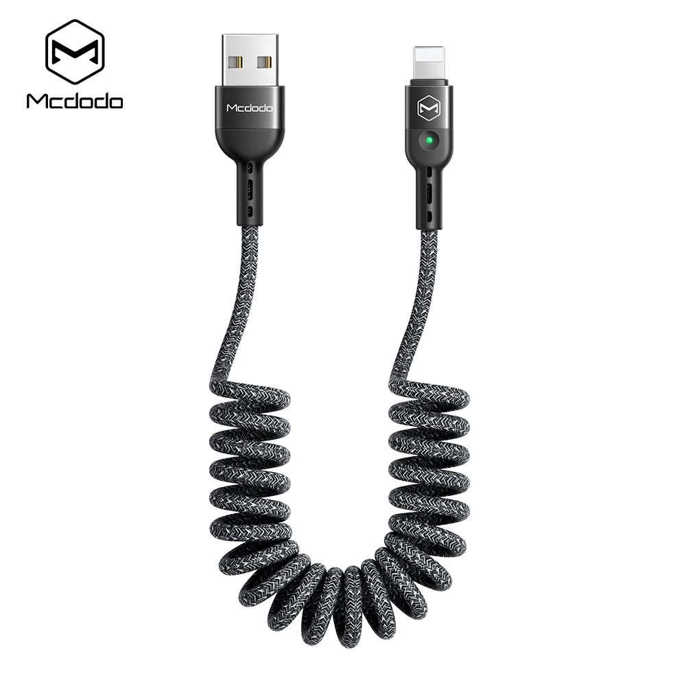 MCDODO 1,8 м пружинный удлинитель для быстрой зарядки USB кабель для зарядного устройства для iPhone XS MAX XR X 8 7 6 Plus USB кабель для мобильного телефона - Цвет: Gray