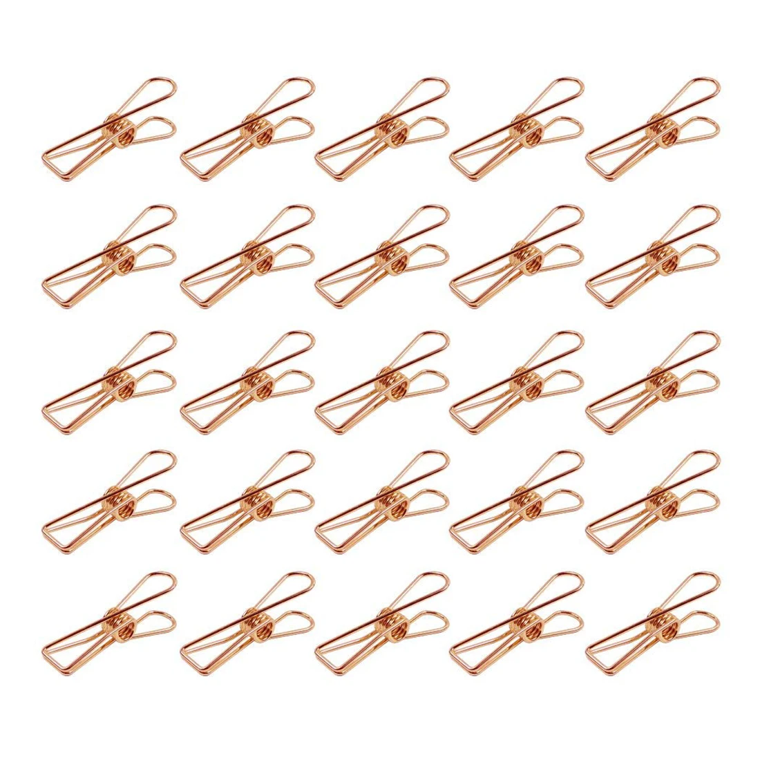 

Pack of 25 Rose Gold Small Metal Clips - Multi-Purpose Clothesline Utility Clips