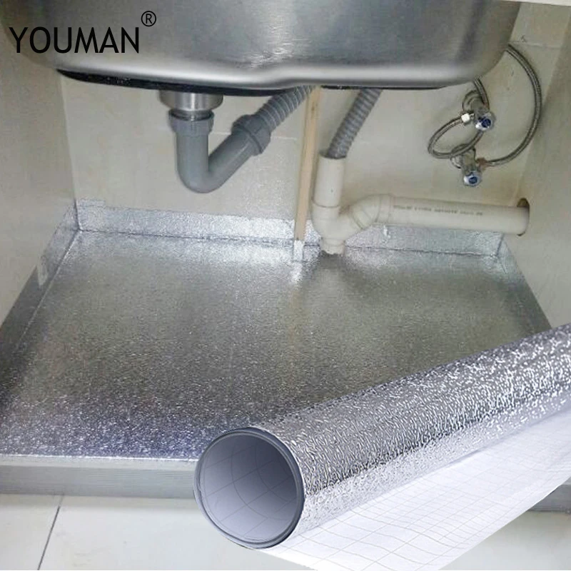 61cm*500cm Thickened Cabinet Aluminum Foil Stickers Tin Kitchen Oil Waterproof Moisture Mats Drawer Mat | Обустройство дома