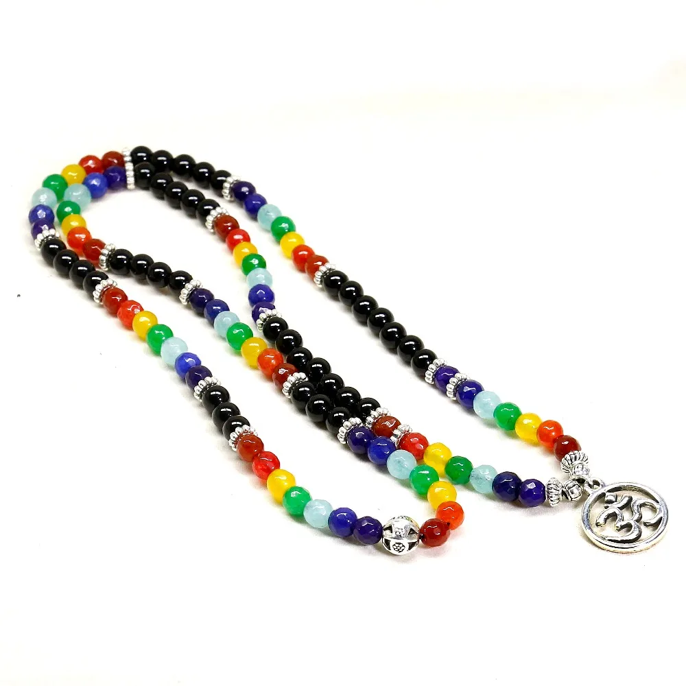 Женский браслет с натуральным камнем Mala Chakra черный оникс 7 чакр Йога медитация