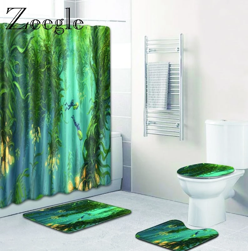 

Zeegle Undersea Scenery Pattern Memory Foam Rug Shower Rug Non Slip Bathroom Mat Microfiber Shower Bath Mat Toilet Floor Mats