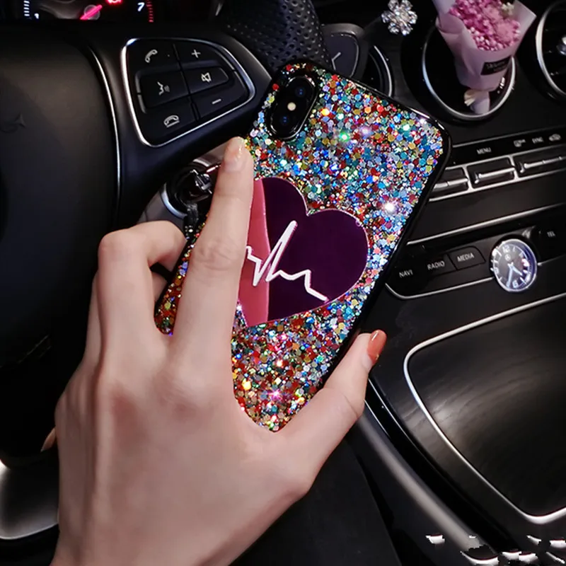 Блестящий чехол с большим сердцем и блестками для iPhone XR XS MAX Xs 3D любовный мягкий 11