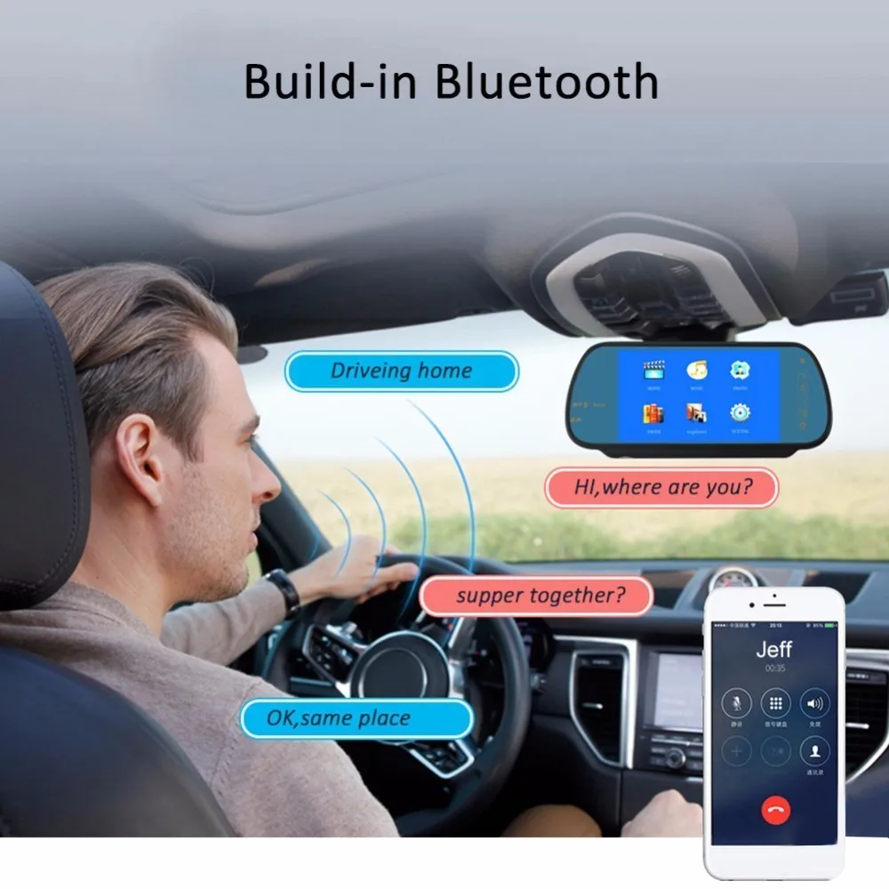 Новый 7 дюймов автомобиля Зеркало заднего вида Дисплей MP3/MP4 плеер Bluetooth Динамик