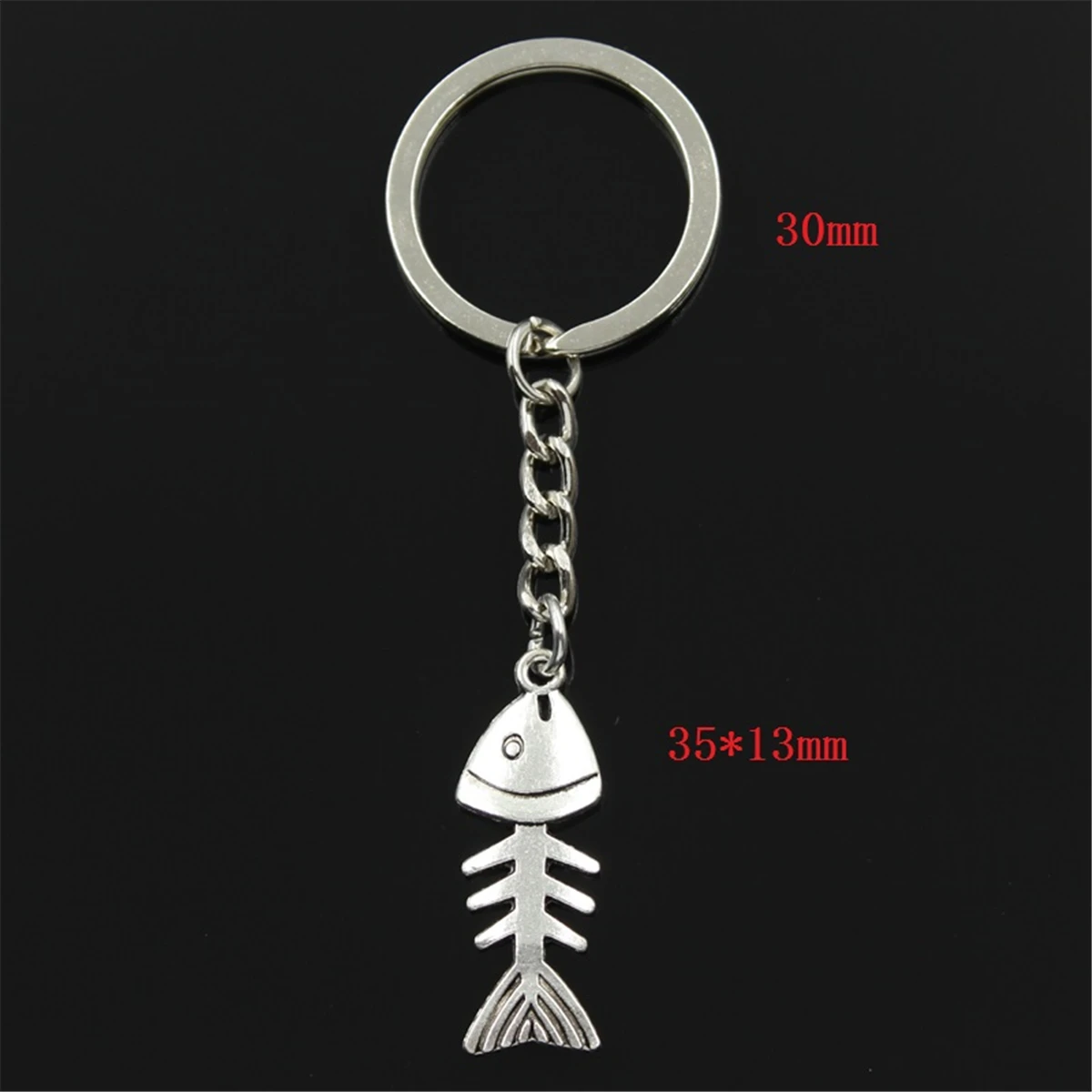 Fashion 30mm Key Ring Metal Chain Keychain Jewelry Antique Silver Color Plated Fish Bone 35x13mm Pendant | Украшения и аксессуары