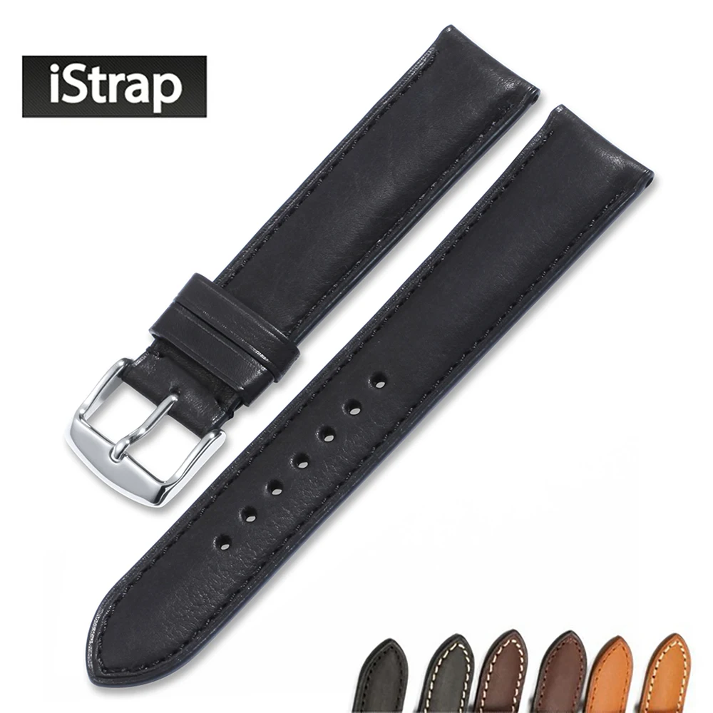 IStrap 18 мм 19 мм 20 мм 21 мм 22 мм черный коричневый кофейный ремешок для часов из натуральной кожи ремешок для часов Tissot Seiko Omega IWC