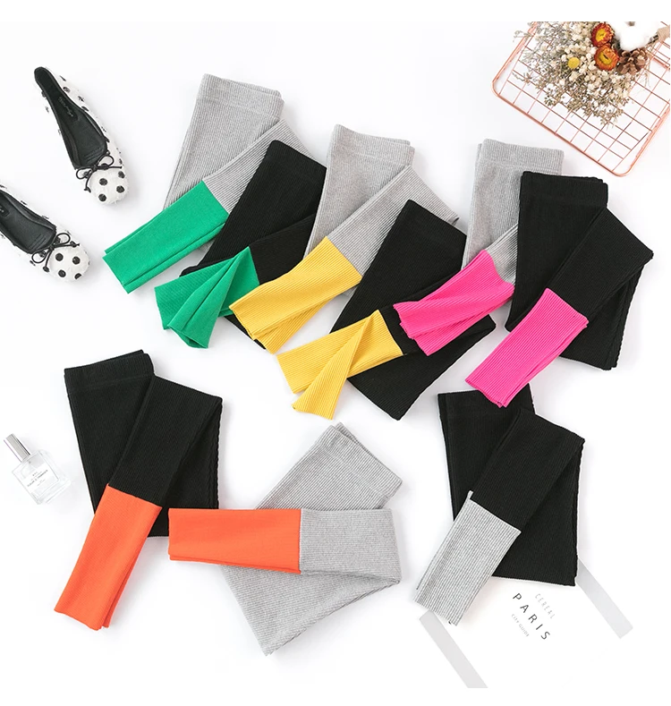 Эластичные хлопковые ребристые Леггинсы для женщин с высокой талией