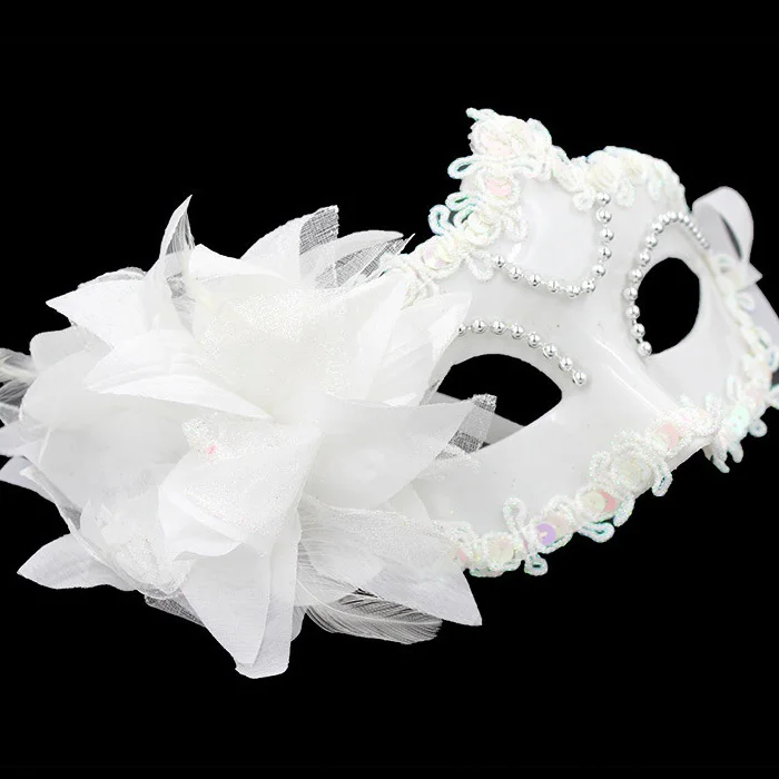 Классическая белая маска принцессы с цветком на Хэллоуин венецианская блестящая