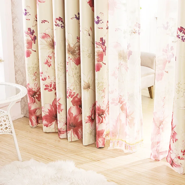 Пасторальная короткая стильная цветная красная занавеска с цветочным принтом
