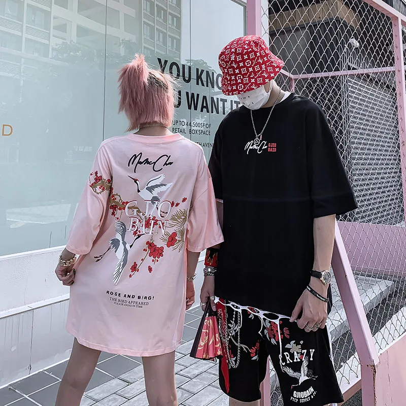 Фото Hip Hop Crane Branches Short Sleeve T-Shirt Men Women Couple Tee Shirts High Street Harajuku Chinese Style Top Мужская одежда Hip Hop Crane Branches Short Sleeve T-Shirt Men Women Couple Tee Shirts High Street Harajuku Chinese Style Top Мужская одежда