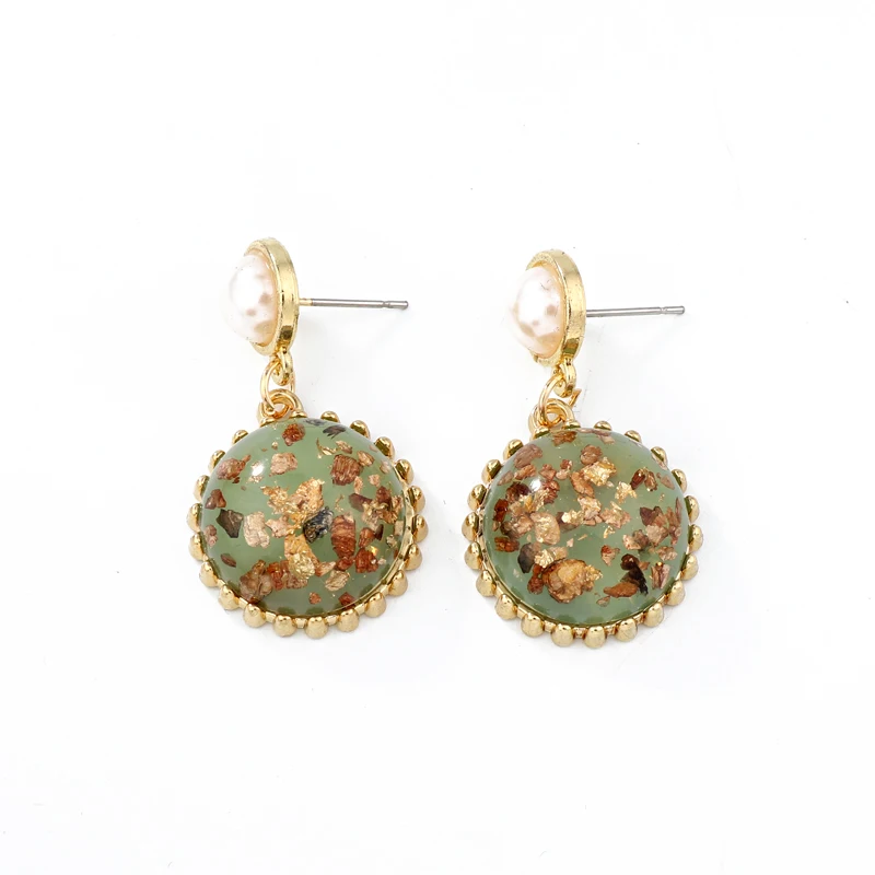 Dayoff Korean Simulated Pearl Earrings Geometric Round Drop Dangle For Women Jewelry Fashion Trendy Resin E123 | Украшения и