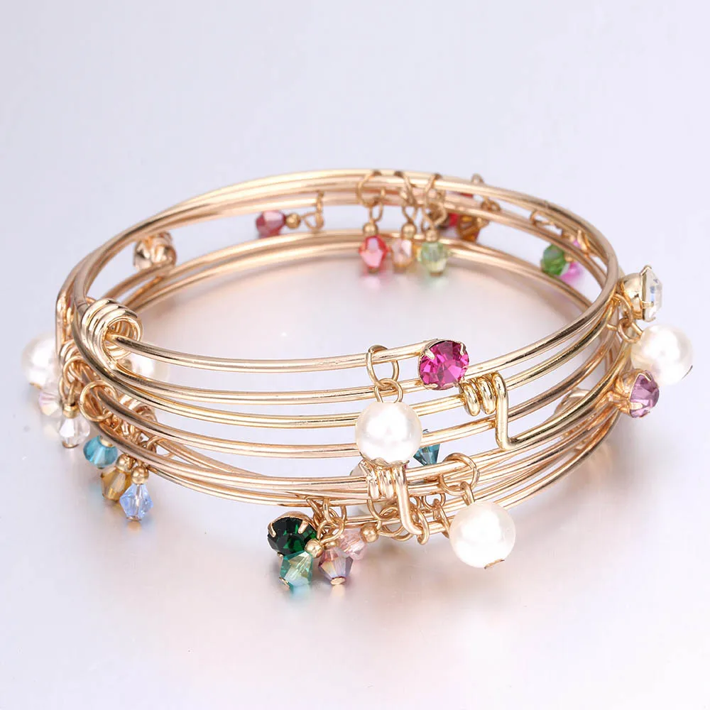 mix gold 5pcs Новинка,, 5 шт, золотые расширяемые браслеты с проволокой, браслеты с кристаллами для женщин, ювелирные изделия ручной работы, сделай сам - Окраска металла: mix gold 5pcs